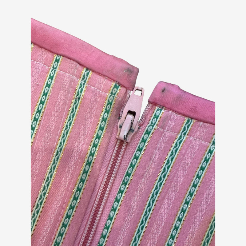 Pink striped corset bustier, lining and interior construction detail