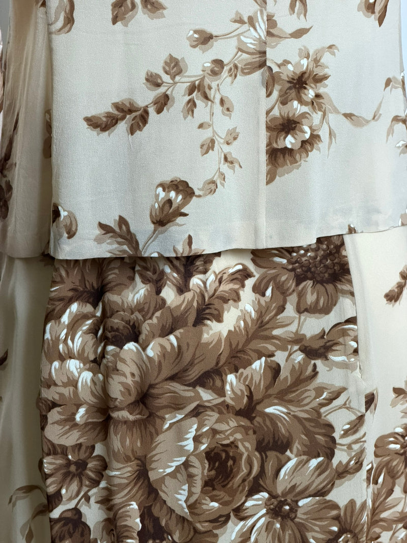 Dolce & Gabbana midi skirt detail showing peony and dahlia floral motif