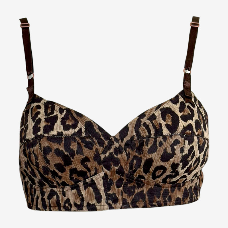 Brown and black leopard print shirt by Dolce & Gabbana, full-length front view with fitted silhouette