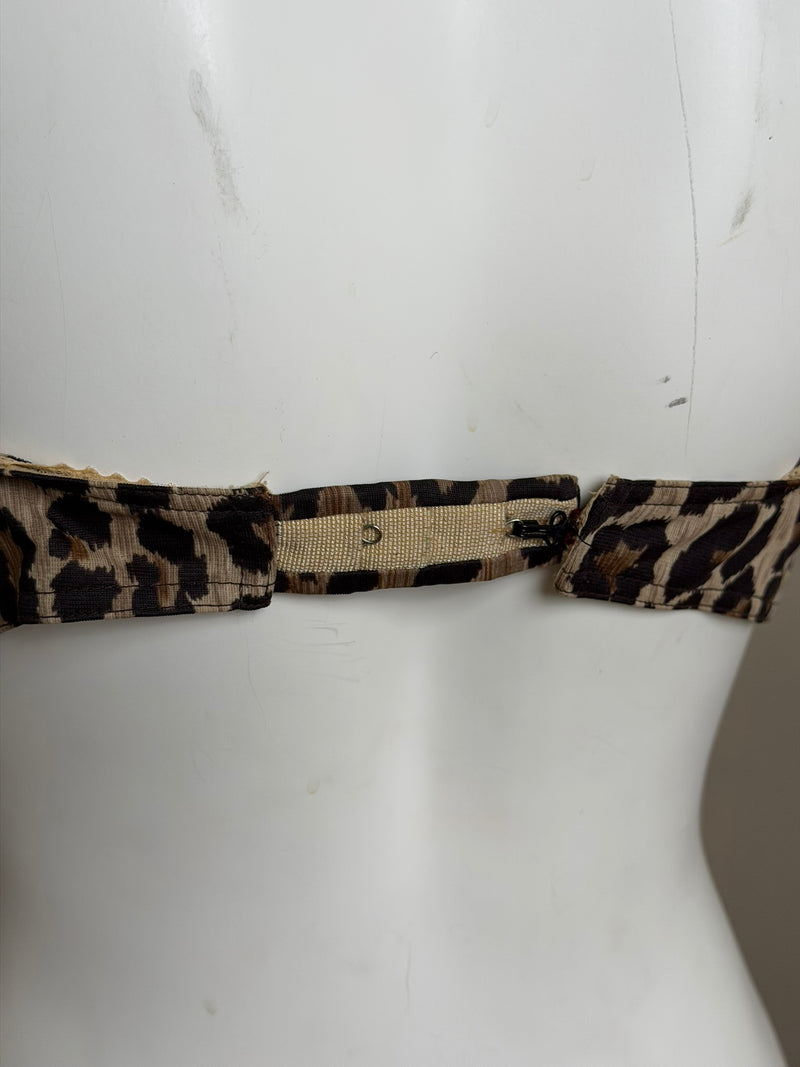 Dolce & Gabbana leopard print bra, side view showing mesh tulle construction and lace trim