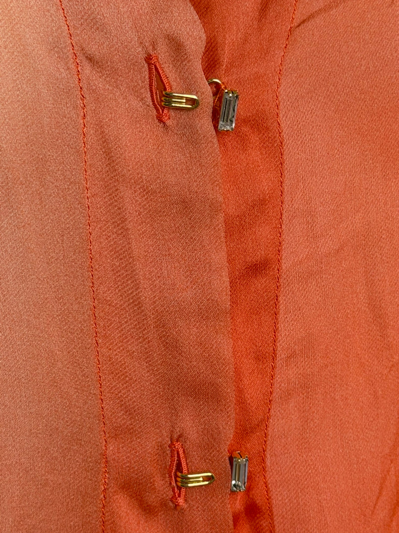 Mint green sleeve detail of Roberto Cavalli gradient silk blouse