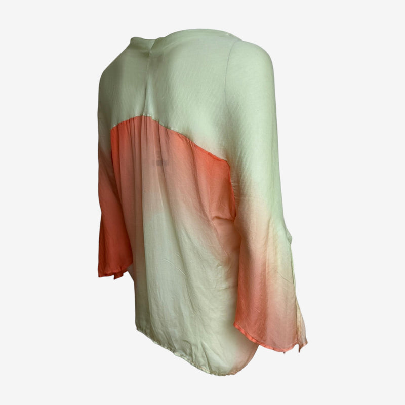 Roberto Cavalli S/S 2000 blouse back view, gradient dye effect on translucent silk georgette