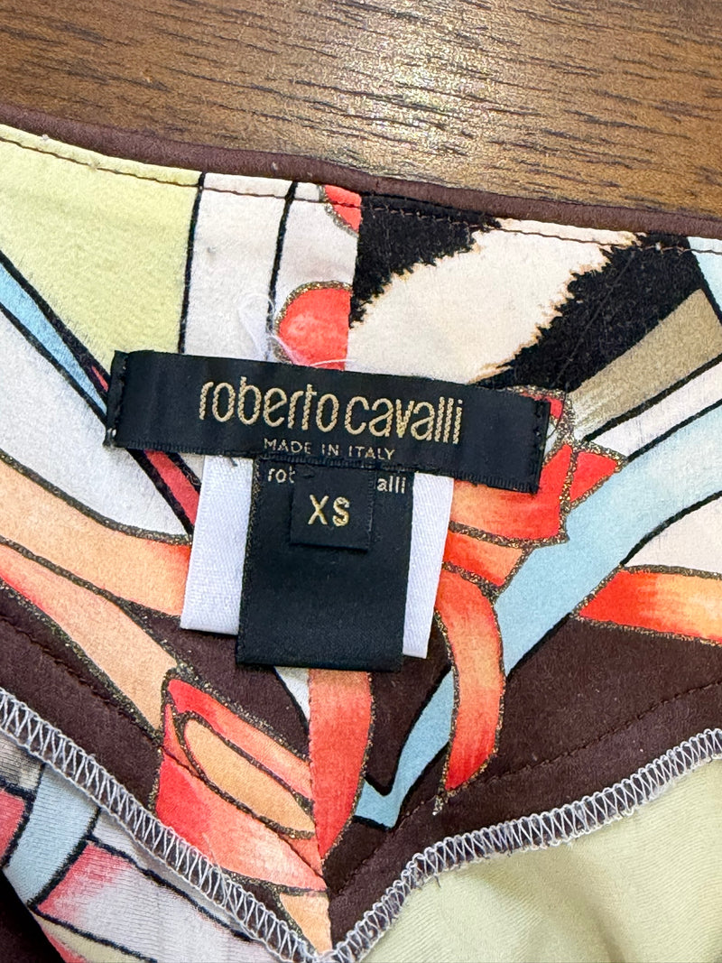 Roberto Cavalli S/S 2004 Yellow Printed Silk Halter Top and Pants Ensemble