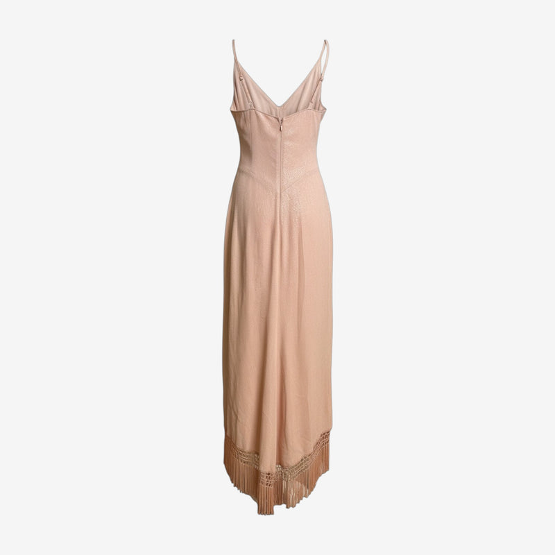 Champagne silk crepe slip dress by Lolita Lempicka, three-quarter back view
