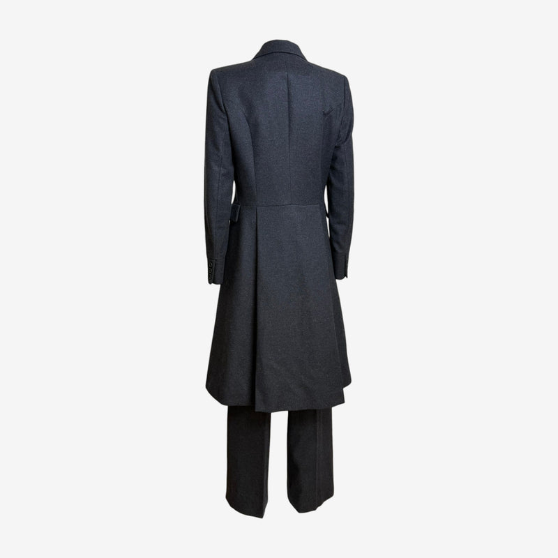 Trousers side view showing side adjuster and full-length inseam detail