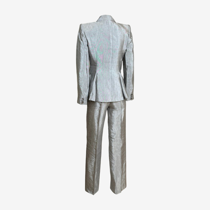 Grey wool suit trousers by Alexander McQueen, flat front with pressed creases and straight-leg cut