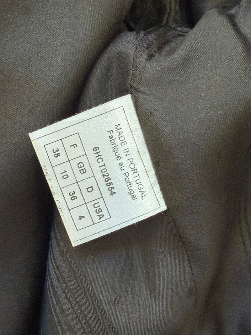 Black jacquard blazer by John Galliano, front pocket detail