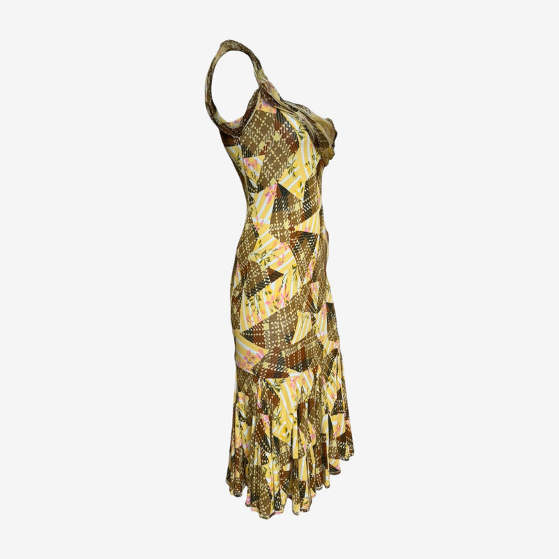 John Galliano silk jersey dress with cowl neckline and twisted shoulder straps, detail view