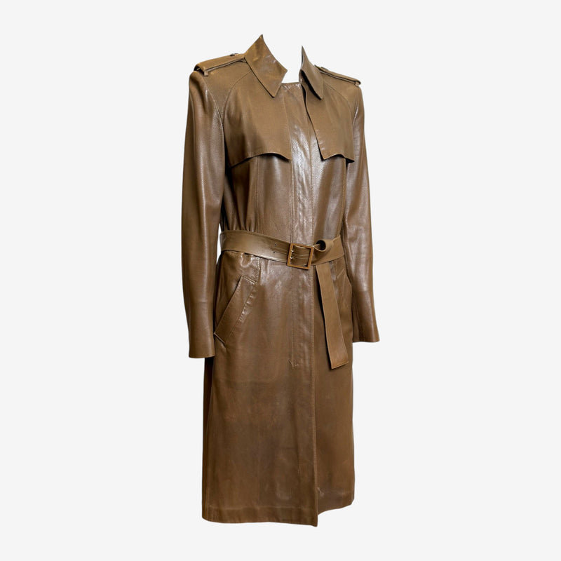 Gucci by Tom Ford F/W 2002 Brown Perforated Leather Belted Trench Coat