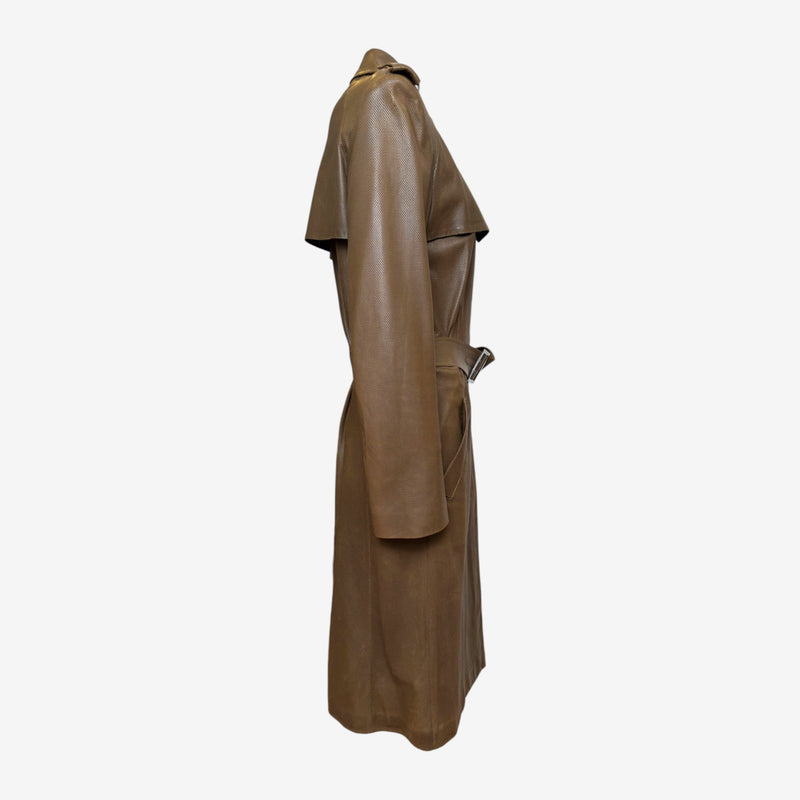 Gucci by Tom Ford F/W 2002 Brown Perforated Leather Belted Trench Coat