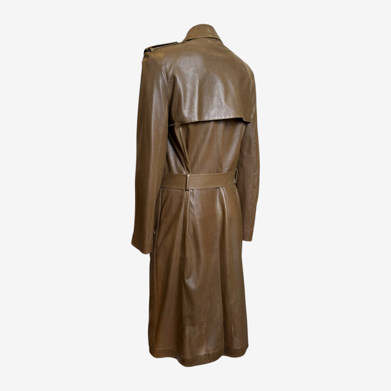 Gucci by Tom Ford F/W 2002 Brown Perforated Leather Belted Trench Coat