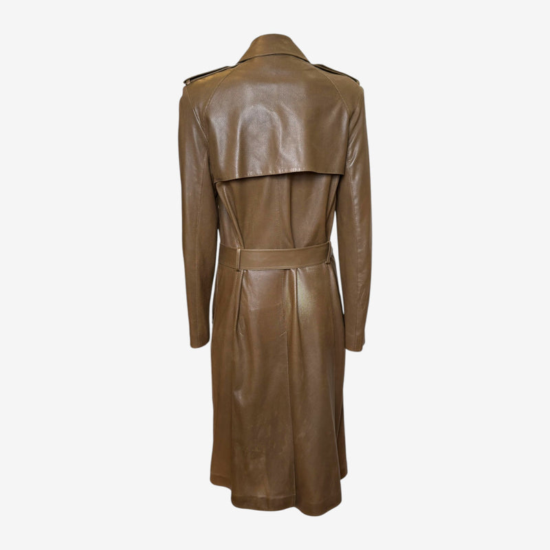 Gucci by Tom Ford F/W 2002 Brown Perforated Leather Belted Trench Coat