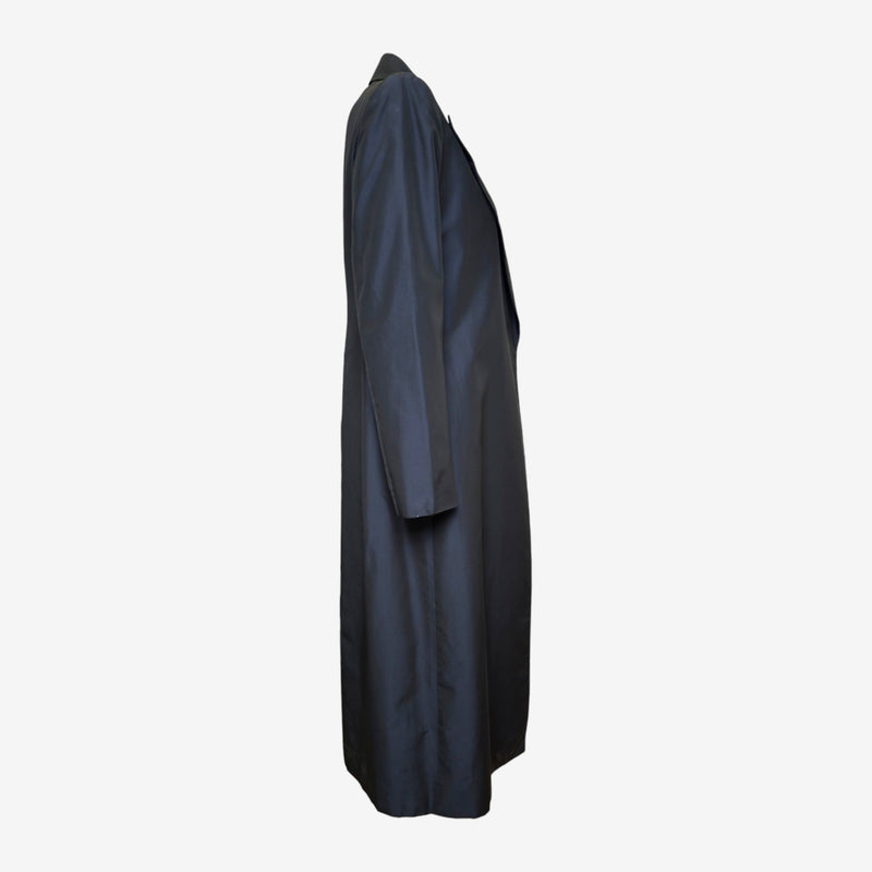 Comme Des Garçons S/S 1986 Reissue Black Satin Staff Coat With Back Logo Print