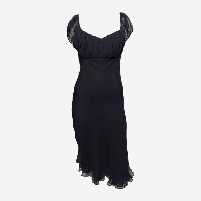 Gucci by Tom Ford S/S 2000 Black Ruched Sheer-Bodice Midi Dress