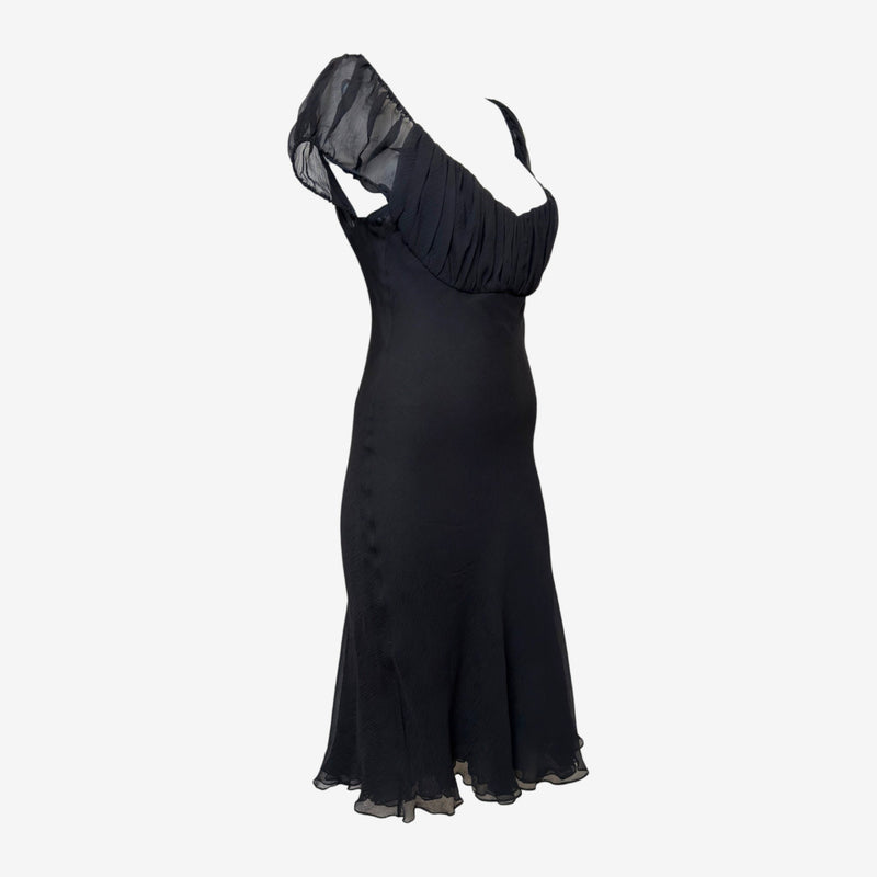 Gucci by Tom Ford S/S 2000 Black Ruched Sheer-Bodice Midi Dress