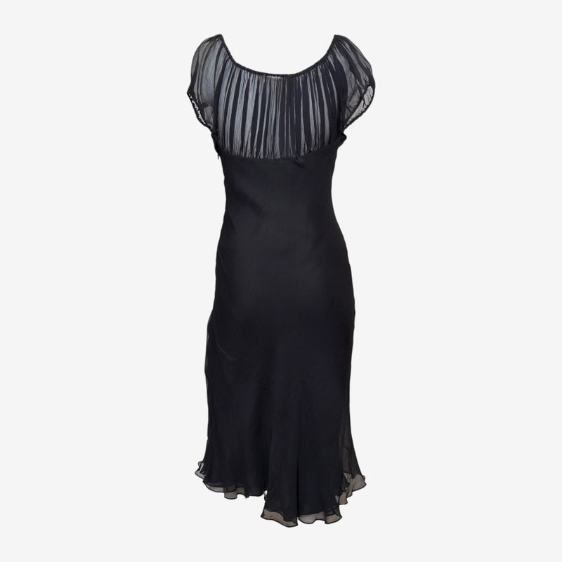 Gucci by Tom Ford S/S 2000 Black Ruched Sheer-Bodice Midi Dress