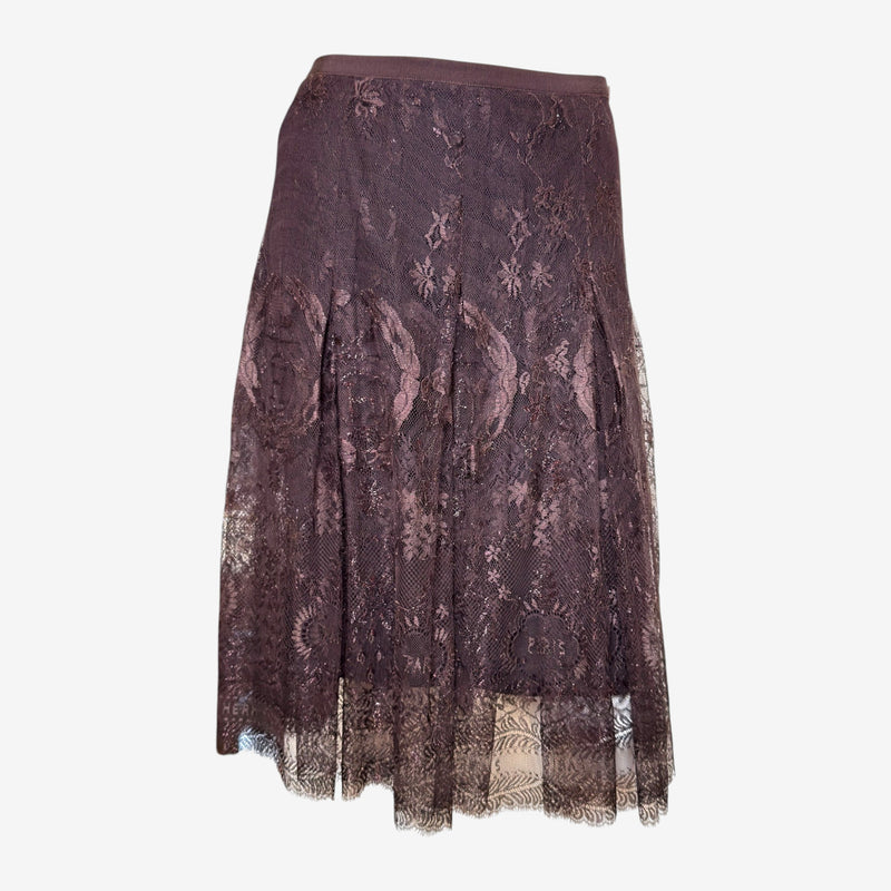 Hermès by Jean Paul Gaultier F/W 2006 Dark Brown Pleated Lace Midi Skirt