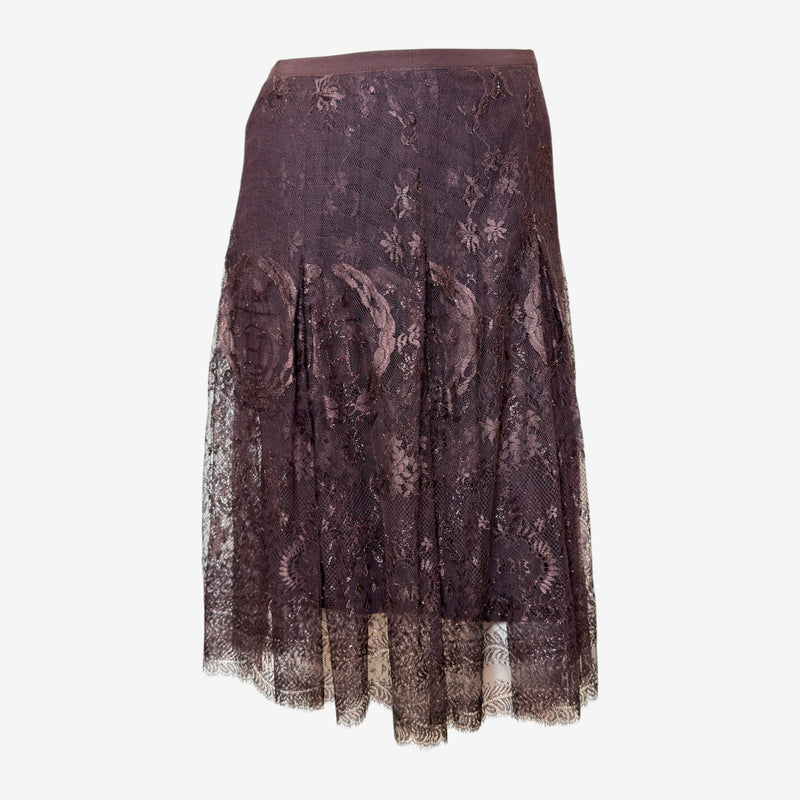 Hermès by Jean Paul Gaultier F/W 2006 Dark Brown Pleated Lace Midi Skirt