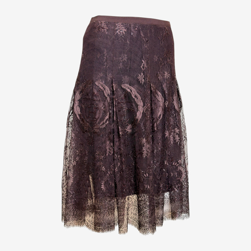 Hermès by Jean Paul Gaultier F/W 2006 Dark Brown Pleated Lace Midi Skirt