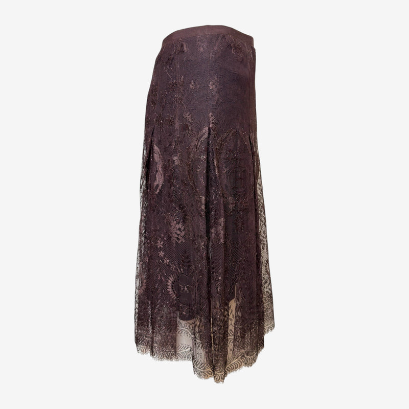 Hermès by Jean Paul Gaultier F/W 2006 Dark Brown Pleated Lace Midi Skirt