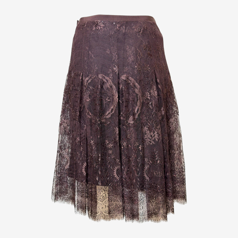 Hermès by Jean Paul Gaultier F/W 2006 Dark Brown Pleated Lace Midi Skirt