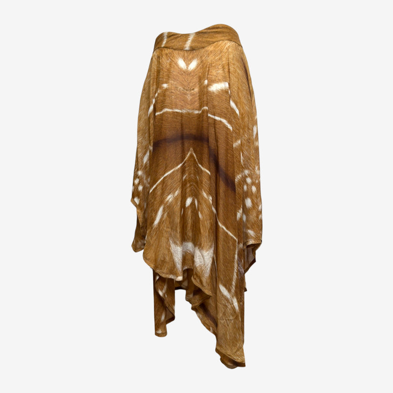 Yves Saint Laurent by Tom Ford S/S 2002 Fawn-Print Sheer Handkerchief-Hem Midi Skirt