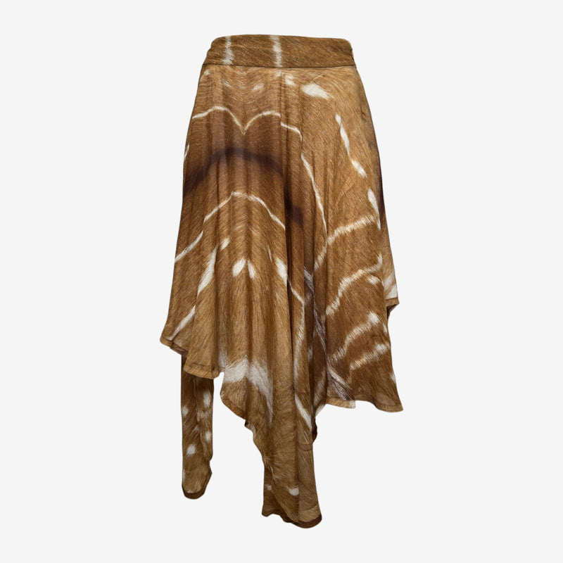 Yves Saint Laurent by Tom Ford S/S 2002 Fawn-Print Sheer Handkerchief-Hem Midi Skirt