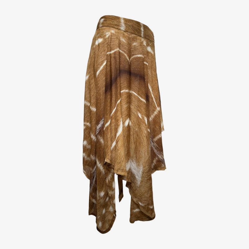 Yves Saint Laurent by Tom Ford S/S 2002 Fawn-Print Sheer Handkerchief-Hem Midi Skirt