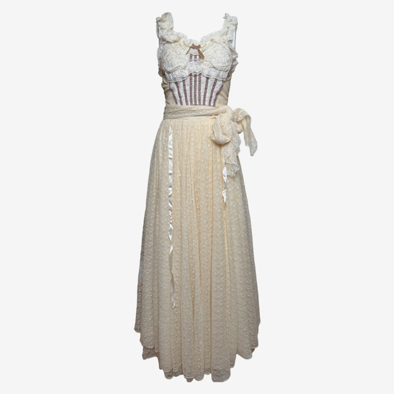 Dolce & Gabbana F/W 1993 Cream Lace Corset Bustier, Full-Length Skirt And Shawl Ensemble