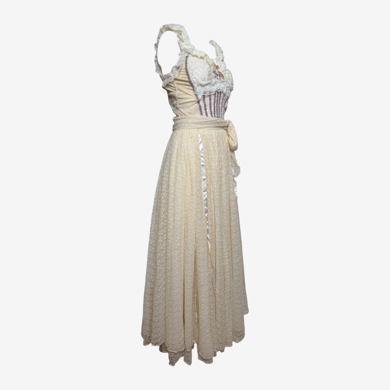 Dolce & Gabbana F/W 1993 Cream Lace Corset Bustier, Full-Length Skirt And Shawl Ensemble