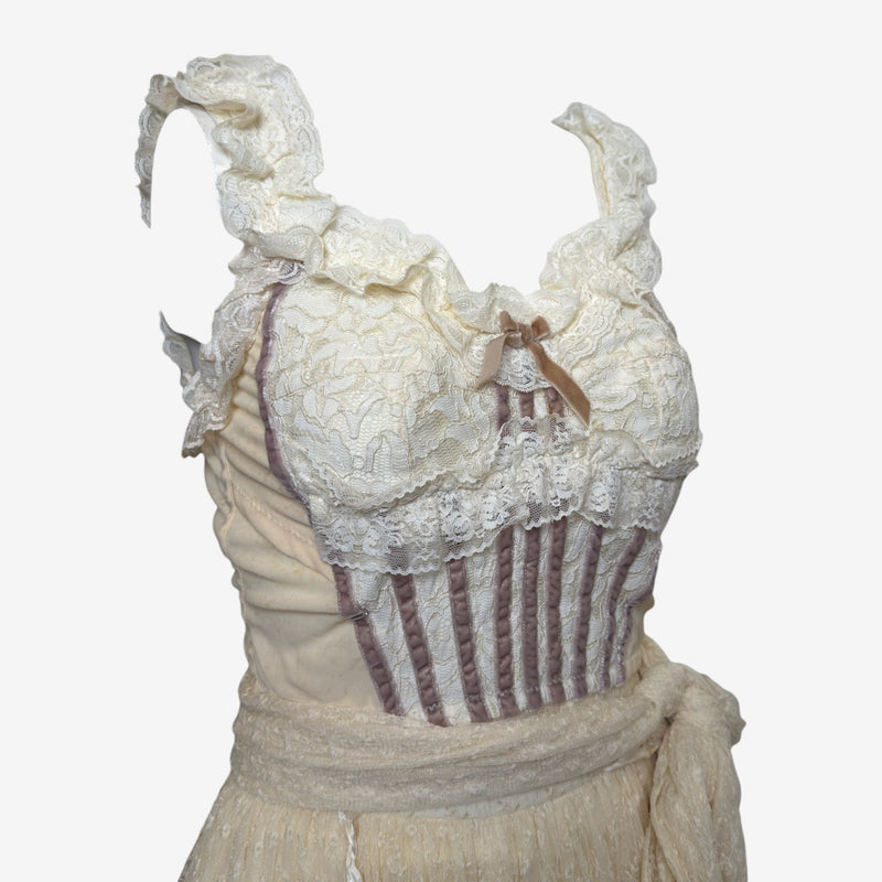 Dolce & Gabbana F/W 1993 Cream Lace Corset Bustier, Full-Length Skirt And Shawl Ensemble