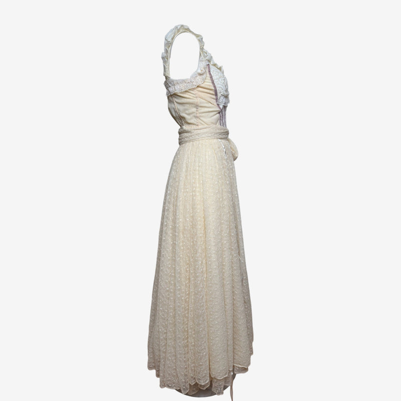 Dolce & Gabbana F/W 1993 Cream Lace Corset Bustier, Full-Length Skirt And Shawl Ensemble