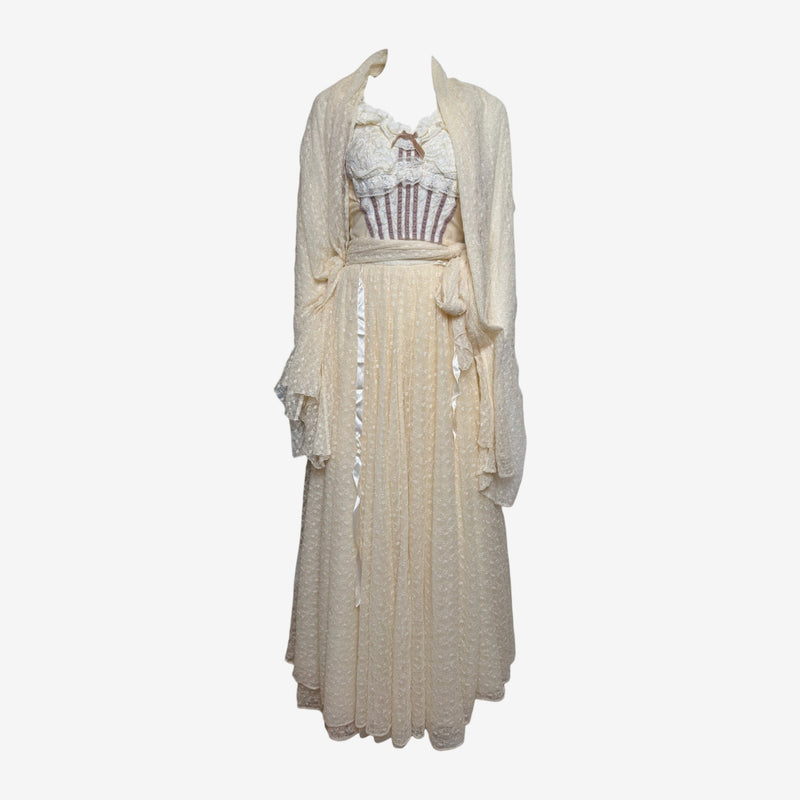 Dolce & Gabbana F/W 1993 Cream Lace Corset Bustier, Full-Length Skirt And Shawl Ensemble