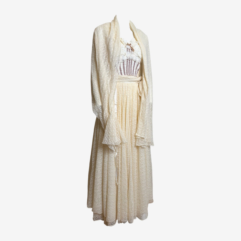 Dolce & Gabbana F/W 1993 Cream Lace Corset Bustier, Full-Length Skirt And Shawl Ensemble