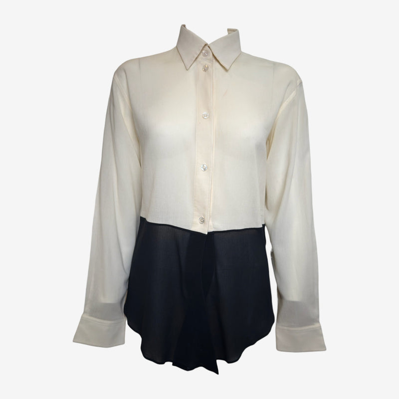 Hermès by Martin Margiela S/S 2004 Ivory And Black Colour-Block Tie-Waist Shirt