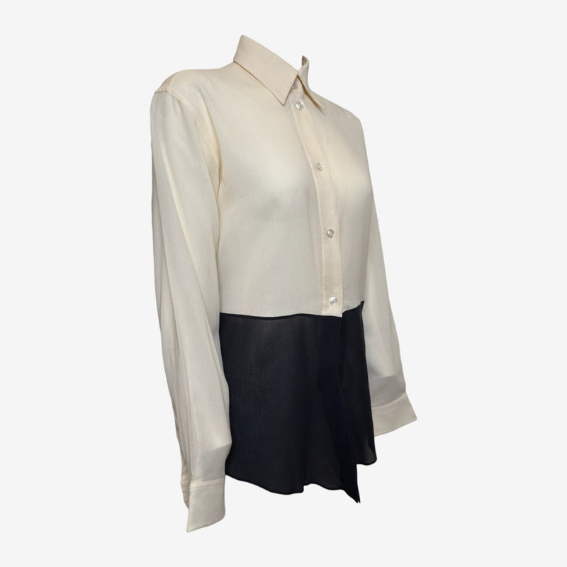 Hermès by Martin Margiela S/S 2004 Ivory And Black Colour-Block Tie-Waist Shirt