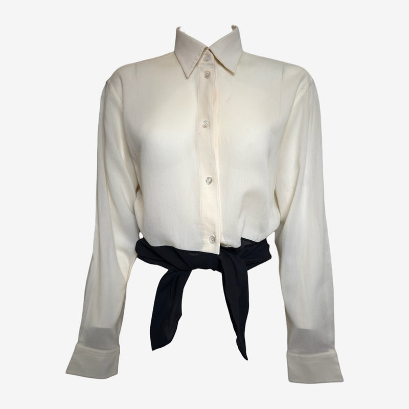 Hermès by Martin Margiela S/S 2004 Ivory And Black Colour-Block Tie-Waist Shirt