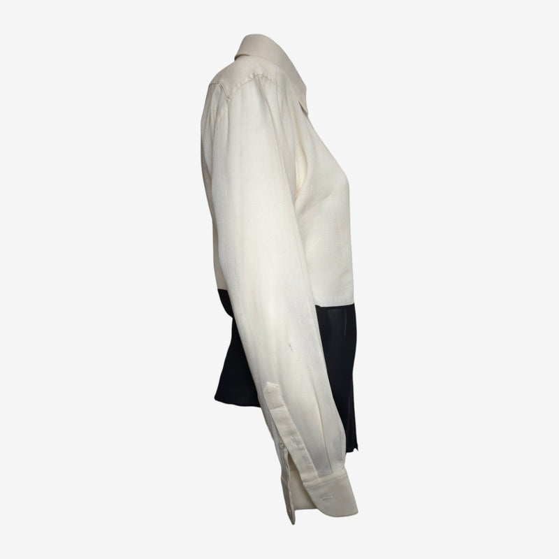 Hermès by Martin Margiela S/S 2004 Ivory And Black Colour-Block Tie-Waist Shirt