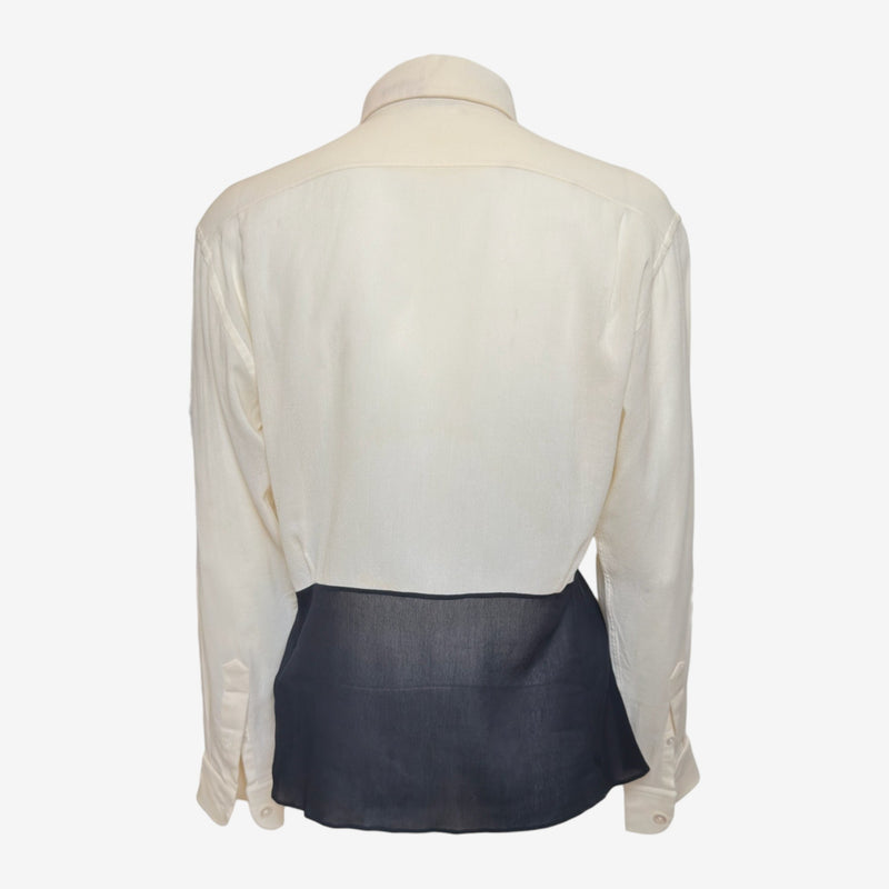 Hermès by Martin Margiela S/S 2004 Ivory And Black Colour-Block Tie-Waist Shirt