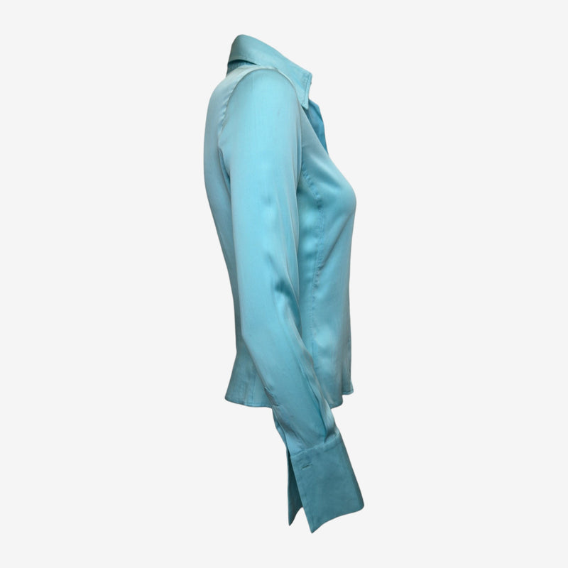Gucci S/S 2001 Aqua Blue Satin-Finish Fitted Shirt