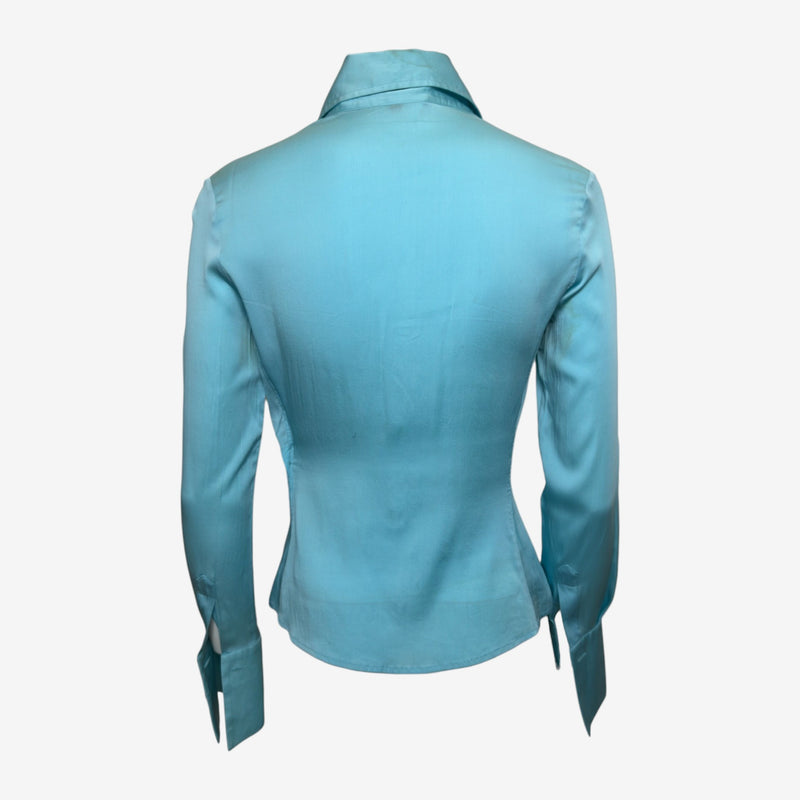 Gucci S/S 2001 Aqua Blue Satin-Finish Fitted Shirt