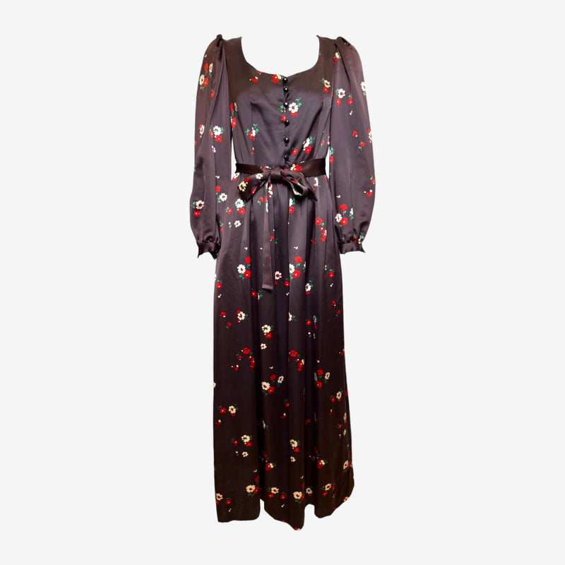 Saint Laurent Rive Gauche F/W 1974 Dark Brown Floral-Print Satin Maxi Dress