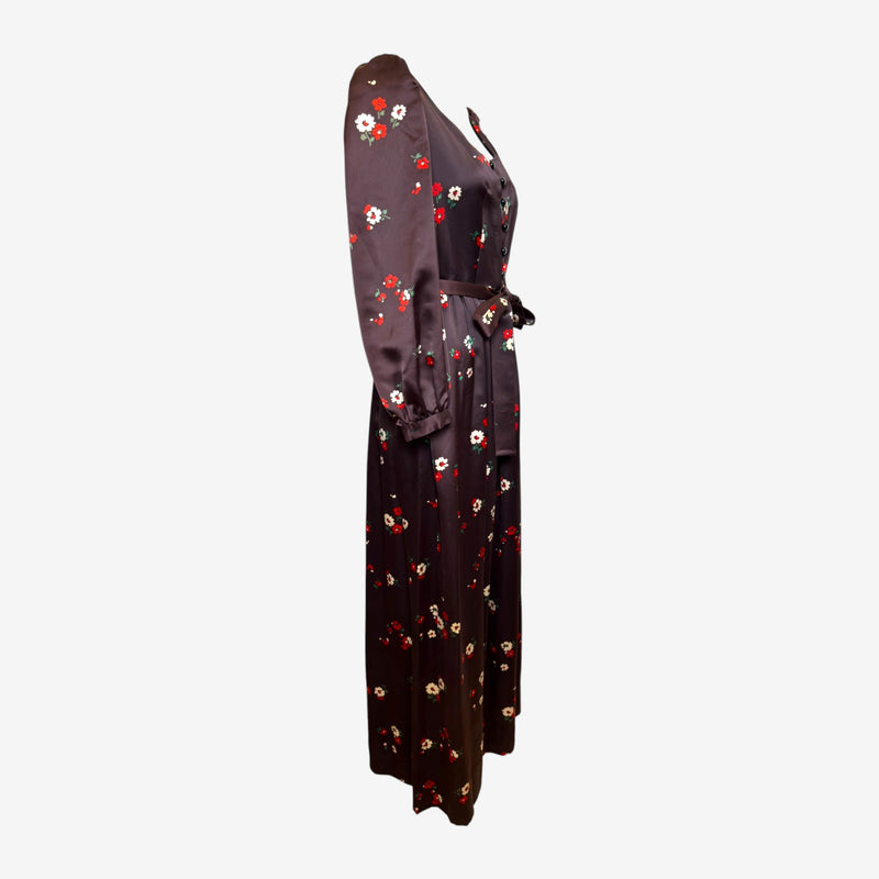 Saint Laurent Rive Gauche F/W 1974 Dark Brown Floral-Print Satin Maxi Dress