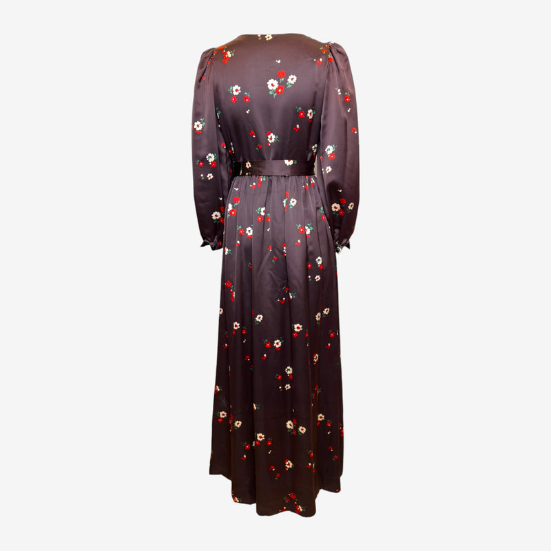 Saint Laurent Rive Gauche F/W 1974 Dark Brown Floral-Print Satin Maxi Dress