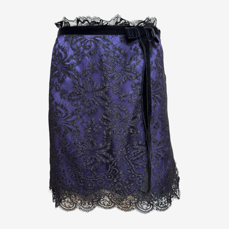 D&G 2000s Purple And Black Lace Velvet-Belted Mini Skirt