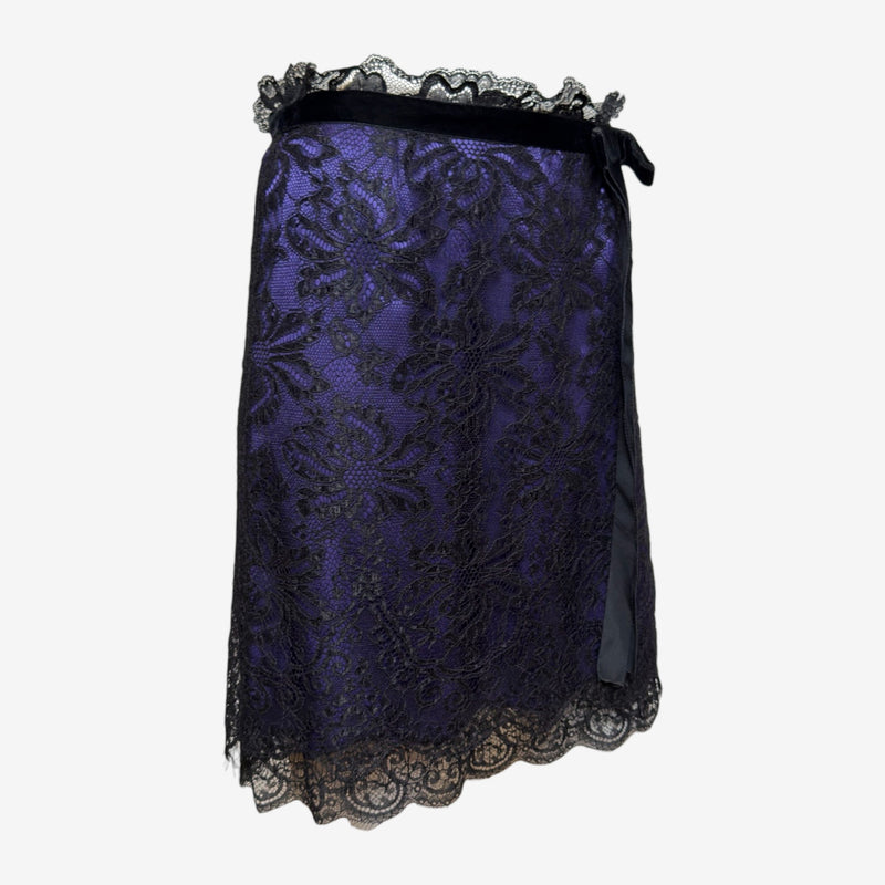 D&G 2000s Purple And Black Lace Velvet-Belted Mini Skirt