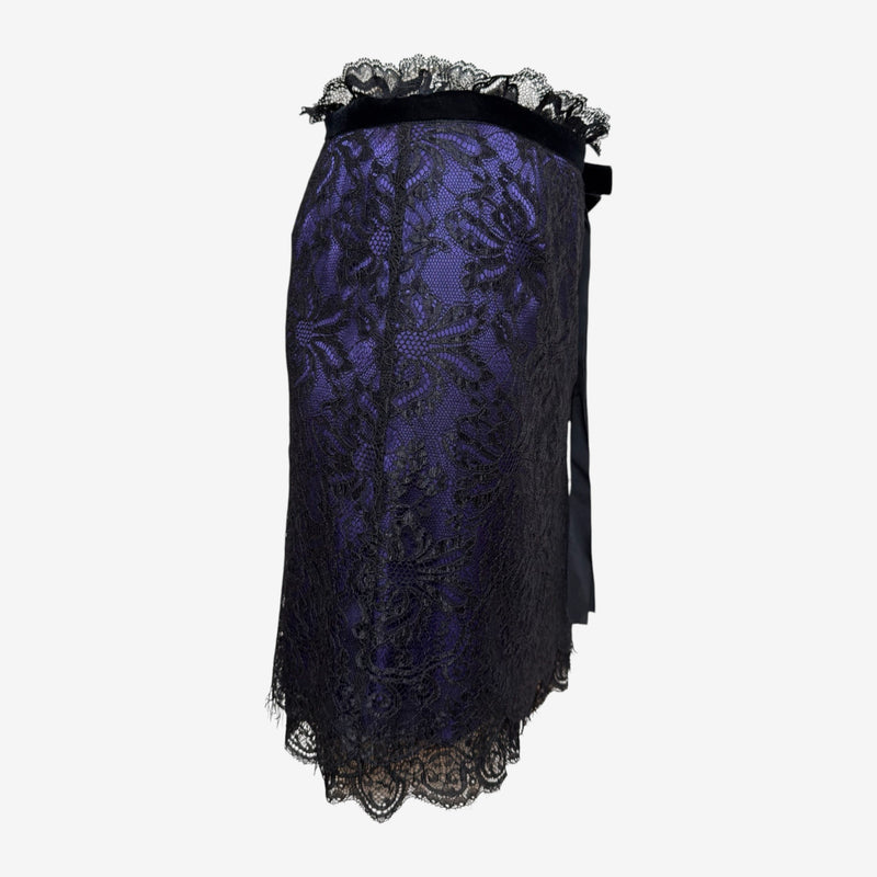 D&G 2000s Purple And Black Lace Velvet-Belted Mini Skirt