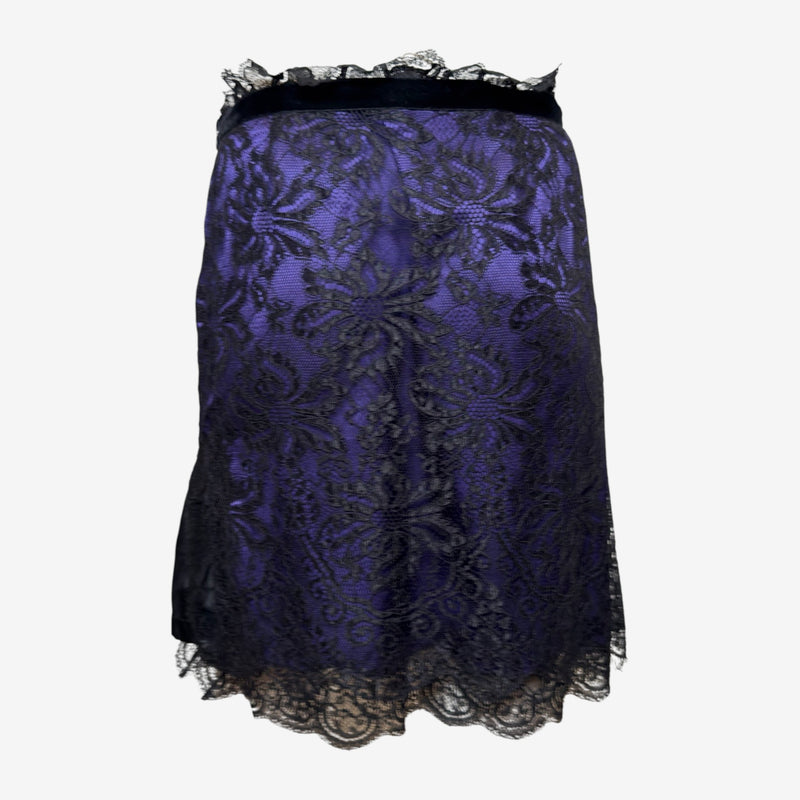 D&G 2000s Purple And Black Lace Velvet-Belted Mini Skirt