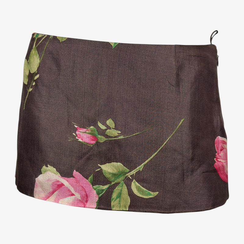 Dolce & Gabbana S/S 2000 Brown Rose-Print Mini Skirt
