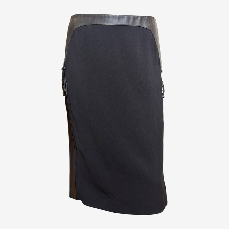 Alexander McQueen F/W 2002 Black Leather-Trimmed Buckled Pencil Skirt
